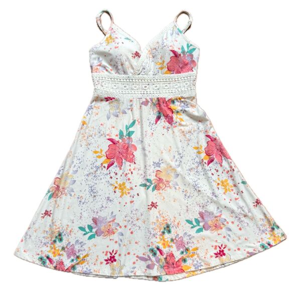 Mudd Dresses & Skirts - Y2k babydoll floral sundress crochet spaghetti strap Women’s XS cottagecore boho